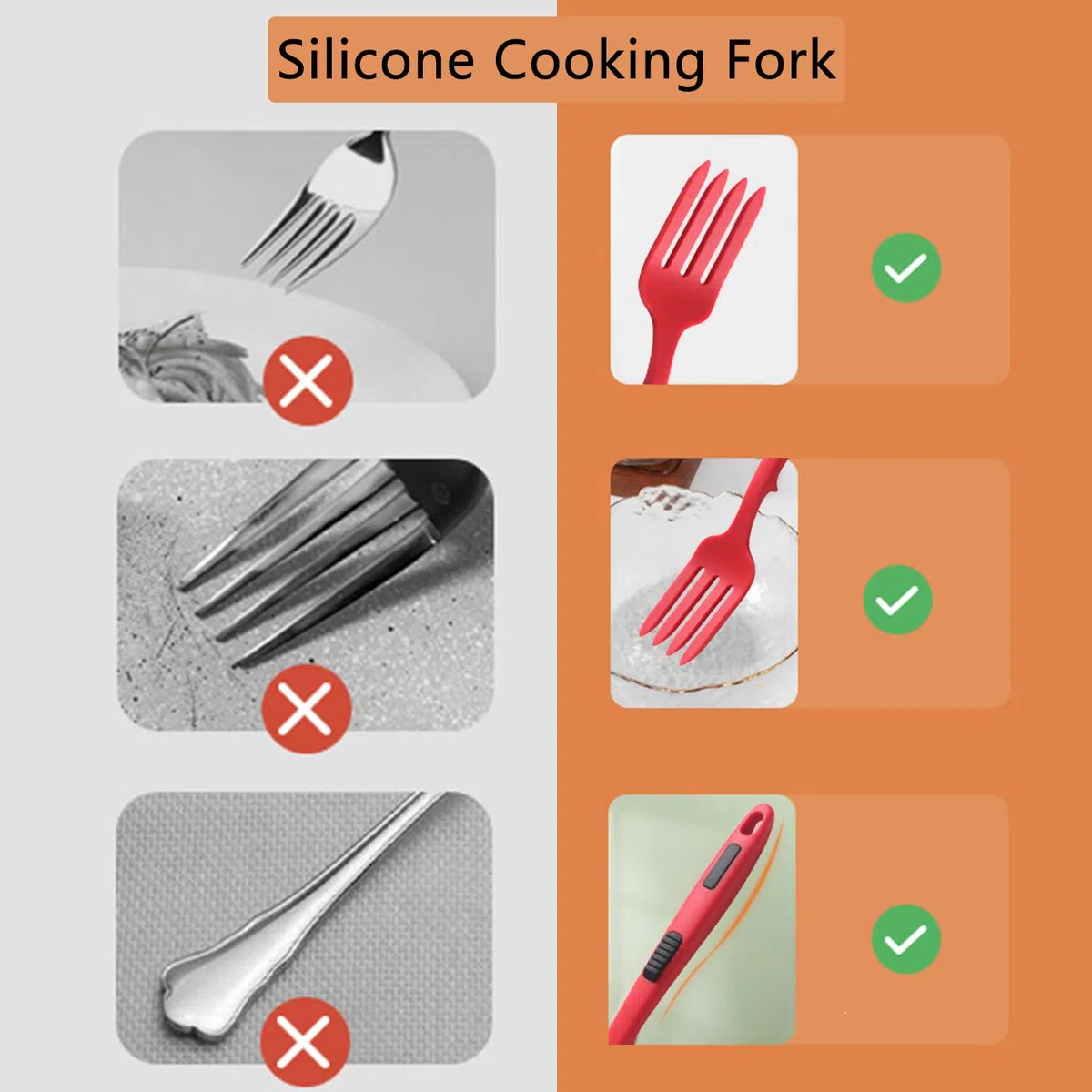 Forchetta Flessibile In Silicone, 2 Pezzi Forchettone Da Cucina, Forchettone Silicone Cucina, Forchetta Per Frullare, Resistente Al Calore, Antiaderente, Per Frullare e Mescolare (Rosso, Blu)