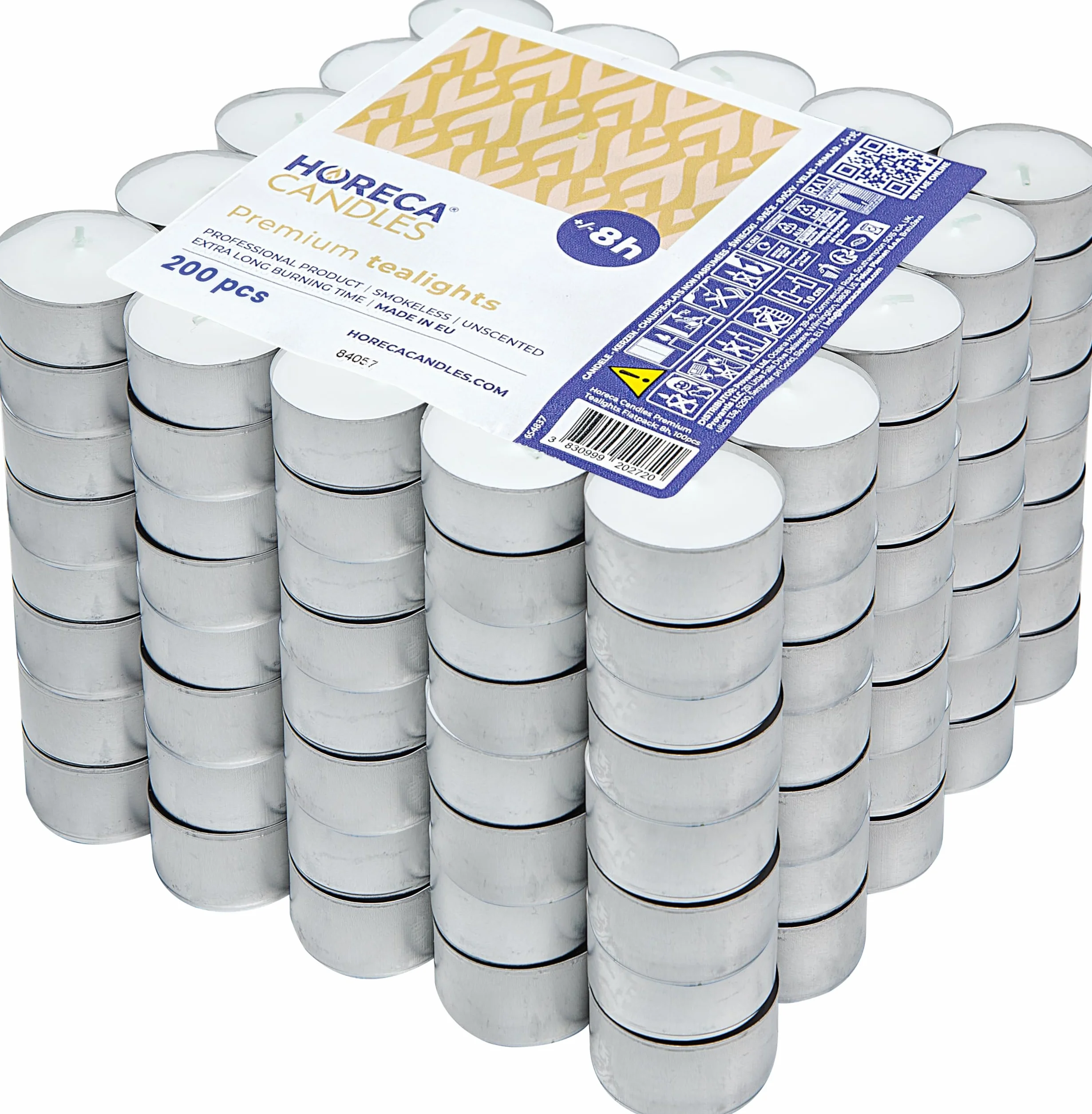 Horeca Candles - Candele Tealight Bianche - 8 Ore di Durata - Set da 200 Candeline Non Profumate - Tea Light Piccole Rotonde - Lumini per Matrimonio, Decorazione, Gastronomia