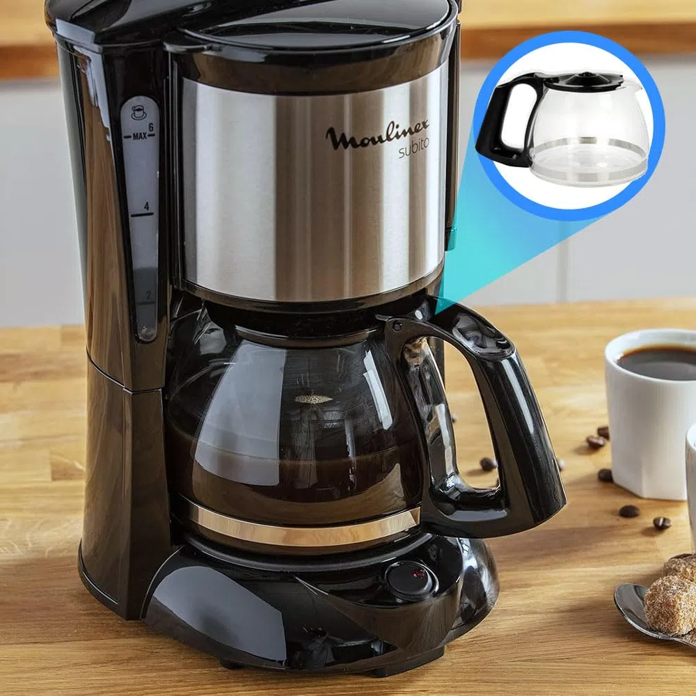 Anakel Home Ricambio caraffa caffettiera SS-201122 compatibile con caffettiera Moulinex Subito, Principio | 600 ml, per 4-6 tazze, con coperchio