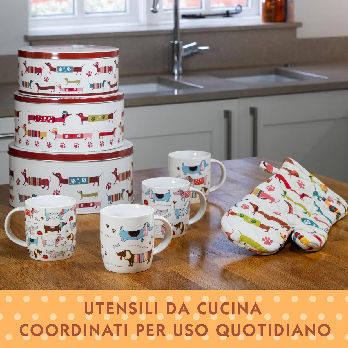 SPOTTED DOG GIFT COMPANY Set di 3 Scatole di Latta, Contenitori Impilabili per Biscotti in Metallo, Barattoli di Latta Rotondi Ermetici per Conservare Torte e Alimenti, Piccola Media Grande - Bassotti