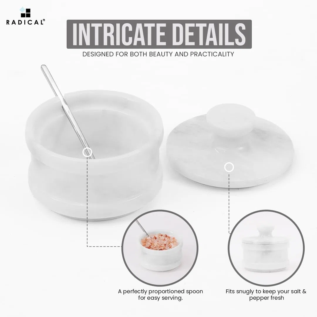 Radicaln Saliera bianca in marmo con coperchio, 8,9 cm, contenitore per condimenti e barattoli per spezie, porta sale in pietra per bancone, barattolo per spezie