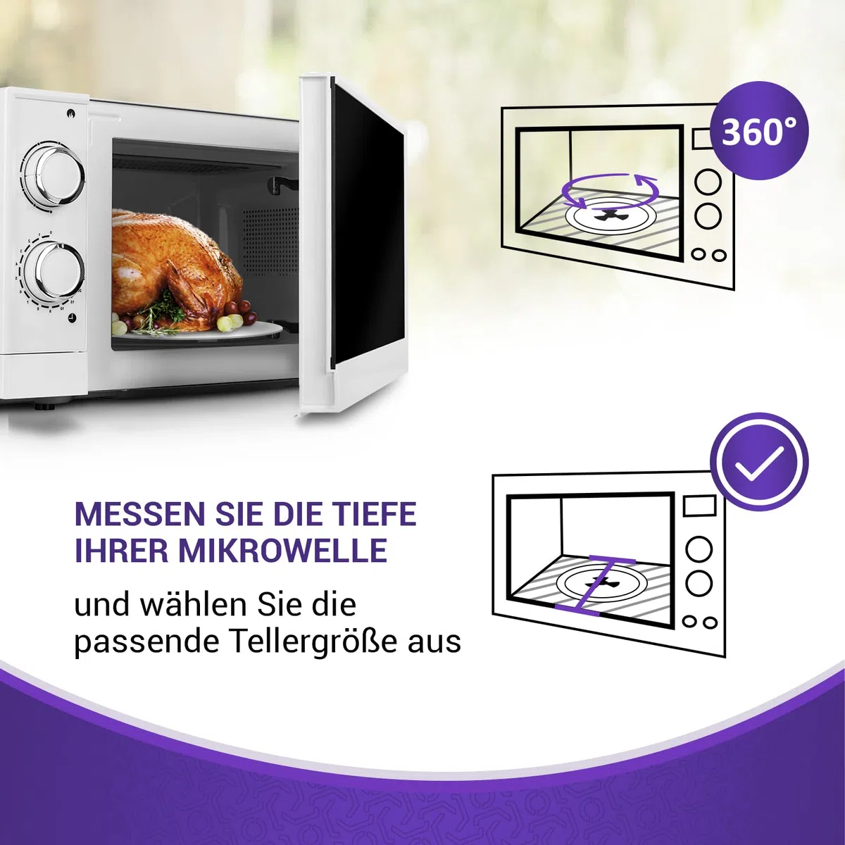 Piatto girevole per forno a microonde, 272 mm, in vetro, universale, per Whirlpool 480120101083, bianco