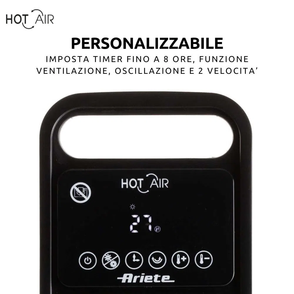 Ariete 8212 Stufa elettrica a torre, 2000W, Funzione ventilazione, Funzione oscillazione, Timer fino a 8 ore, Led display, Tecnologia ceramica, Basso consumo energetico, Nero