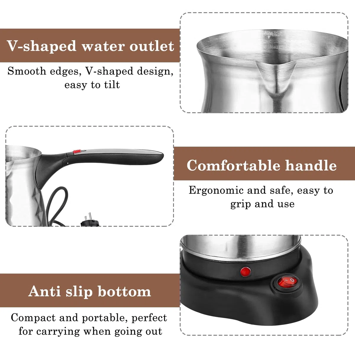 SUNOYA Caffettiera Elettrica Turca Con Maniglia, 500ml Caffettiera Elettrica Caffettiera, Caffettiera Turca, Caffettiera Espresso Induzione Con In Acciaio Inox Viaggio
