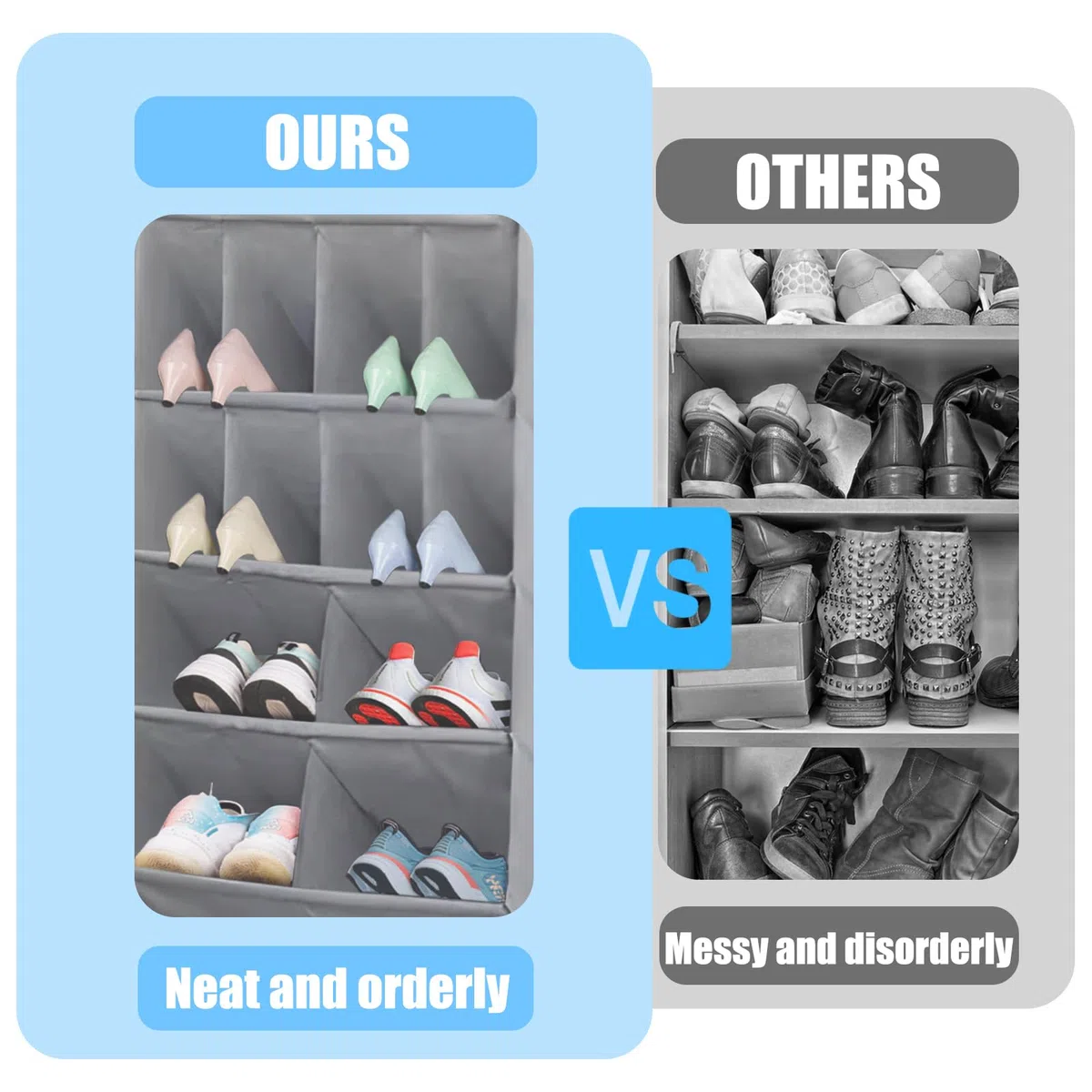 1 confezione organizer per scarpe da appendere sopra la porta scarpiera con 16 tasche portascarpe per armadio e dormitorio, organizer per scarpe (grigio)