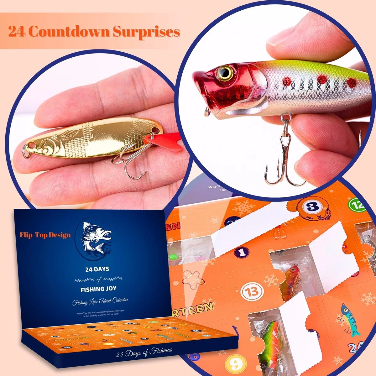 VTYEPOU Calendario dell'Avvento Pesca Conto alla rovescia di Natale - Set di esche da pesca per 24 giorni per Fisher Adulti Uomini Adolescenti Ragazzi - Regalo a sorpresa di Natale 2023