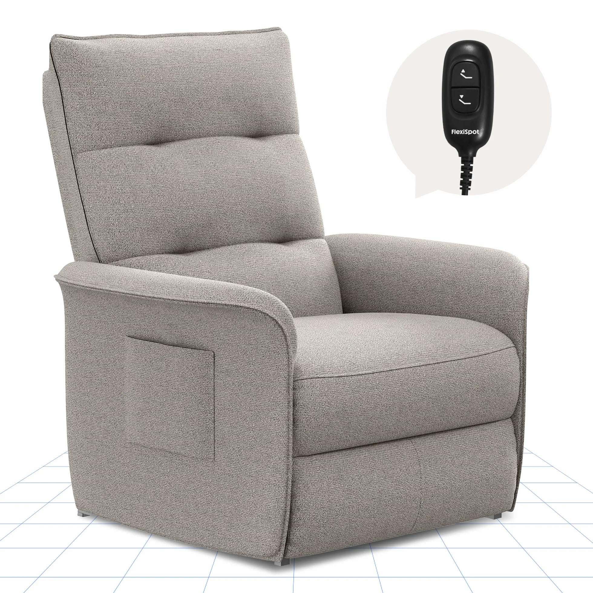 FLEXISPOT Poltrona Relax Elettrica con Schienale Regolabile - Poltrona TV Regolabile con Funzione Recliner, Schienale Regolabile da 125° a 160° – Poltrona Relax Ergonomica Color Grigio Chiaro
