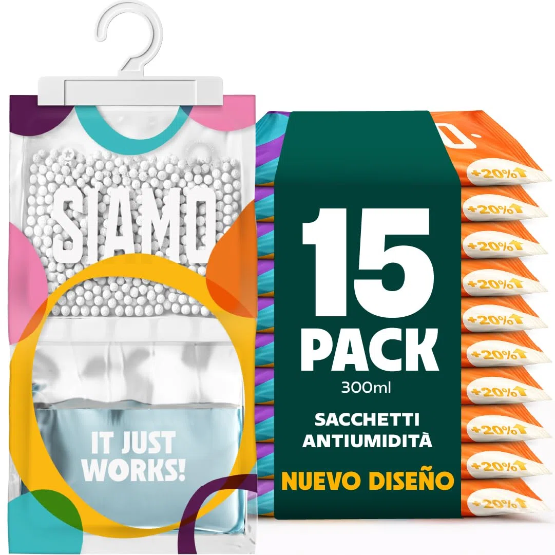 Siamo 15 Pack Sacchetti Deumidificatori Antimuffa Per Armadio, Casa, Assorbi Umidità In Armadi, Cucine, Seminterrati, Camper #1 in deumidificatori Eliminare Odore Sgradevole Funziona e Basta