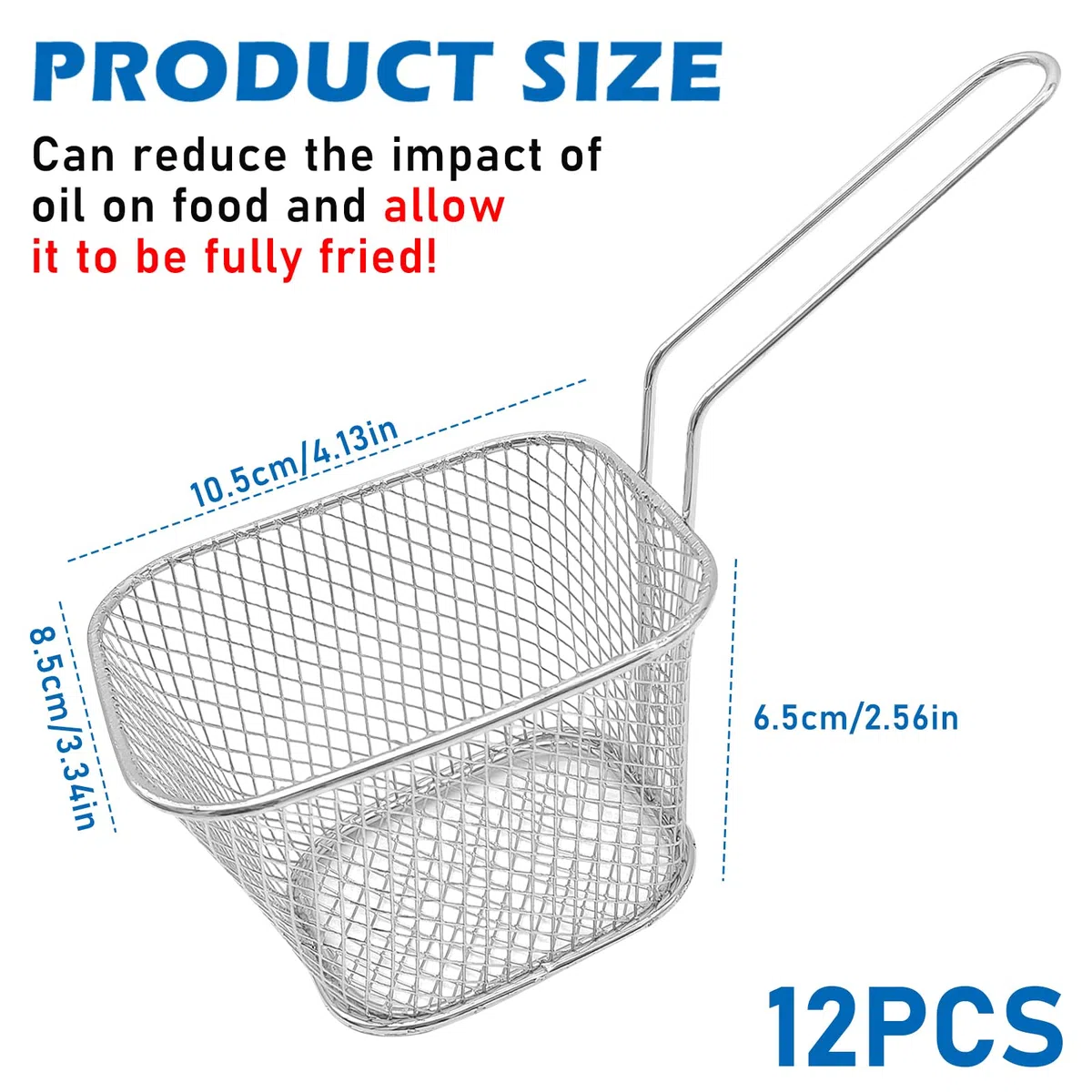 Lot de 12 paniers à frites : Petit panier à frites en acier inoxydable argenté avec anse - Panier à frites pour frites, frites, crevettes, rondelles d'oignon
