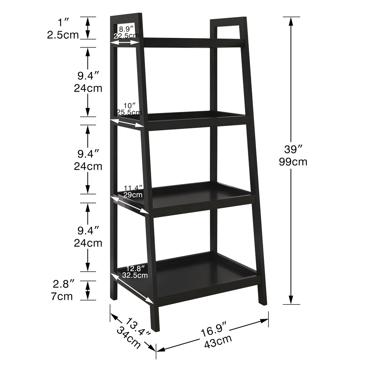 SMIBUY Libreria a scala in bambù, organizer per rack da bagno, espositore per piante autoportante a 4 e 5 livelli Scaffali salvaspazio per camera da letto, cucina (Nero, 4 livelli (99cm H))