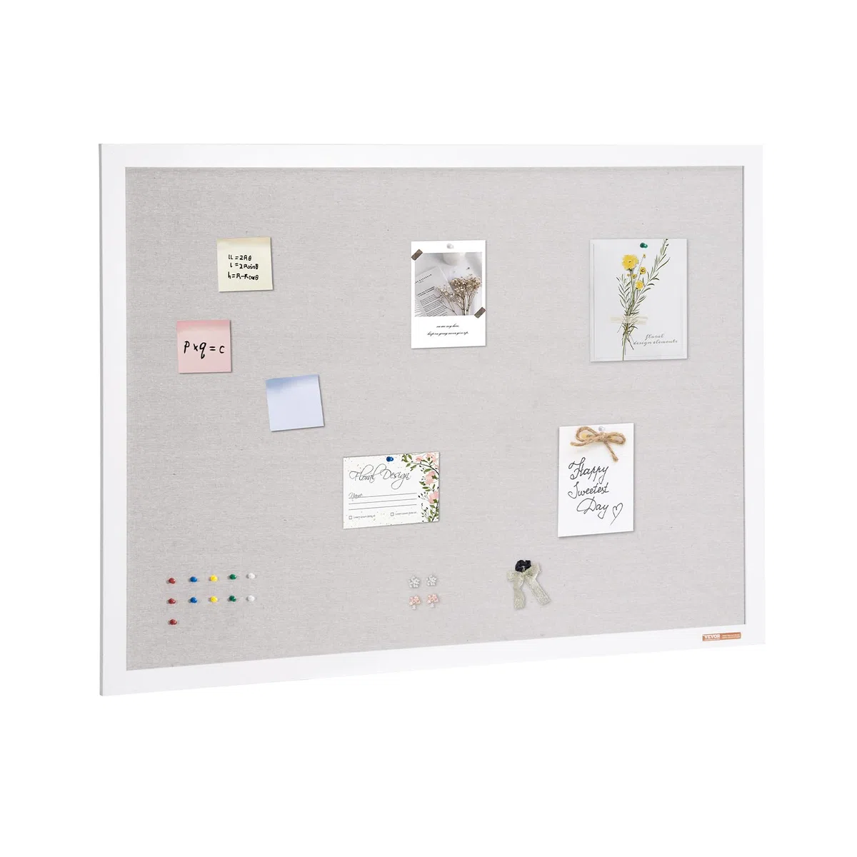 VEVOR Bacheca in sughero bianco 120 x 90 cm con finitura in lino, Bacheca montata a parete per casa, scuola, ufficio, biblioteca, Bacheca da muro per decorazione insegnamento superficie in lino