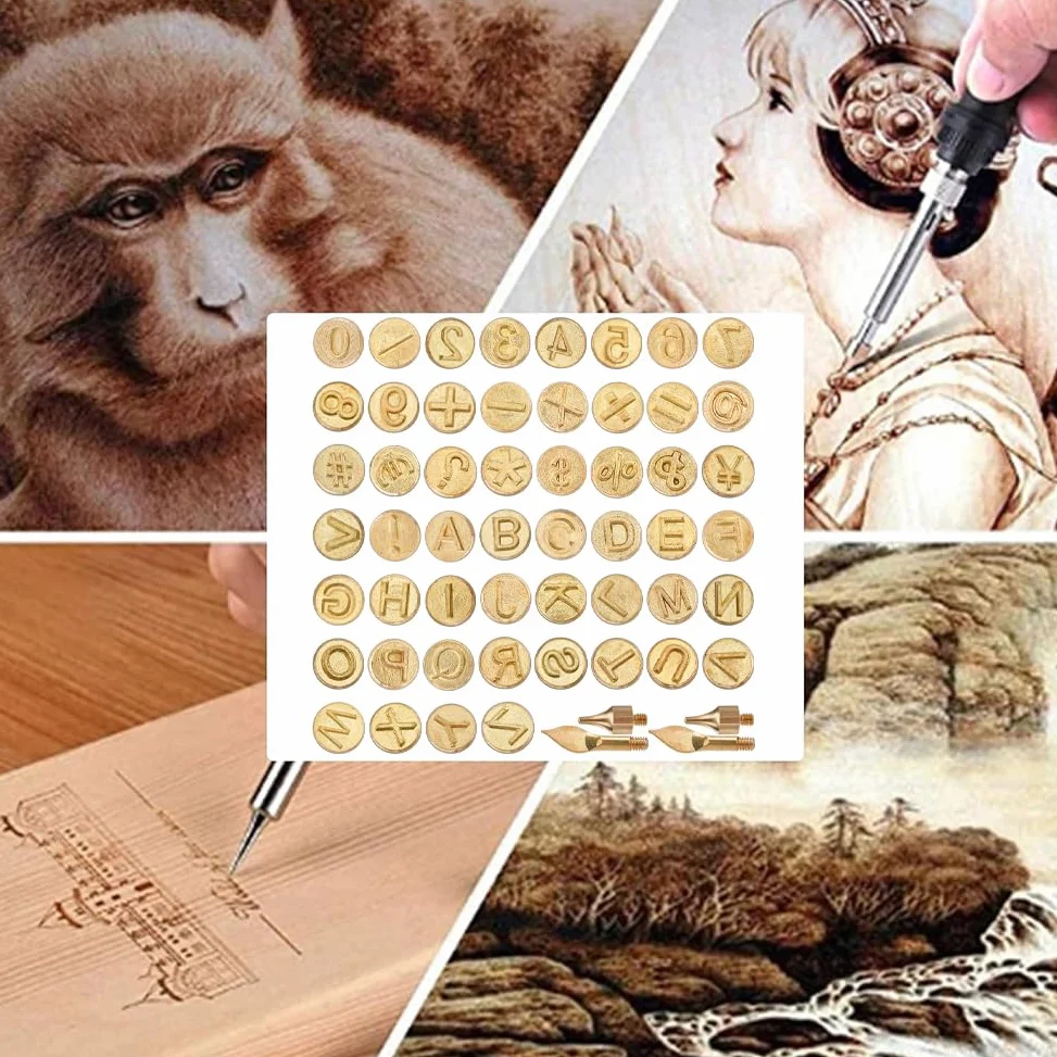 GORGECRAFT 52 Pezzo Punta per Legna da Ardere Lettera Ottone Dorato Rame Kit Alfabeto Numero Simbolo Saldatura Stencil Bruciatore in Pelle Pirografia Modello di Strumento Impostato per Combustione