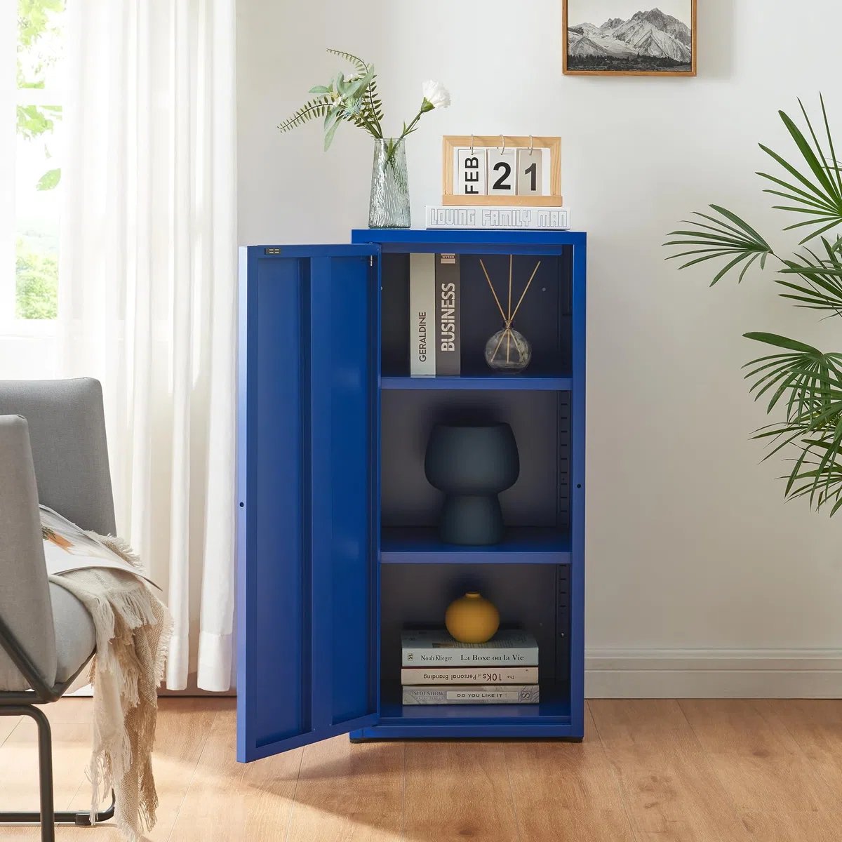 [en.casa] Armadio a Colonna in Metallo Armadietto da Ufficio con 1 Anta e 2 Ripiani Regolabili in Altezza Mobile in Acciaio per Archivio 88 x 40 x 35 cm - Blu