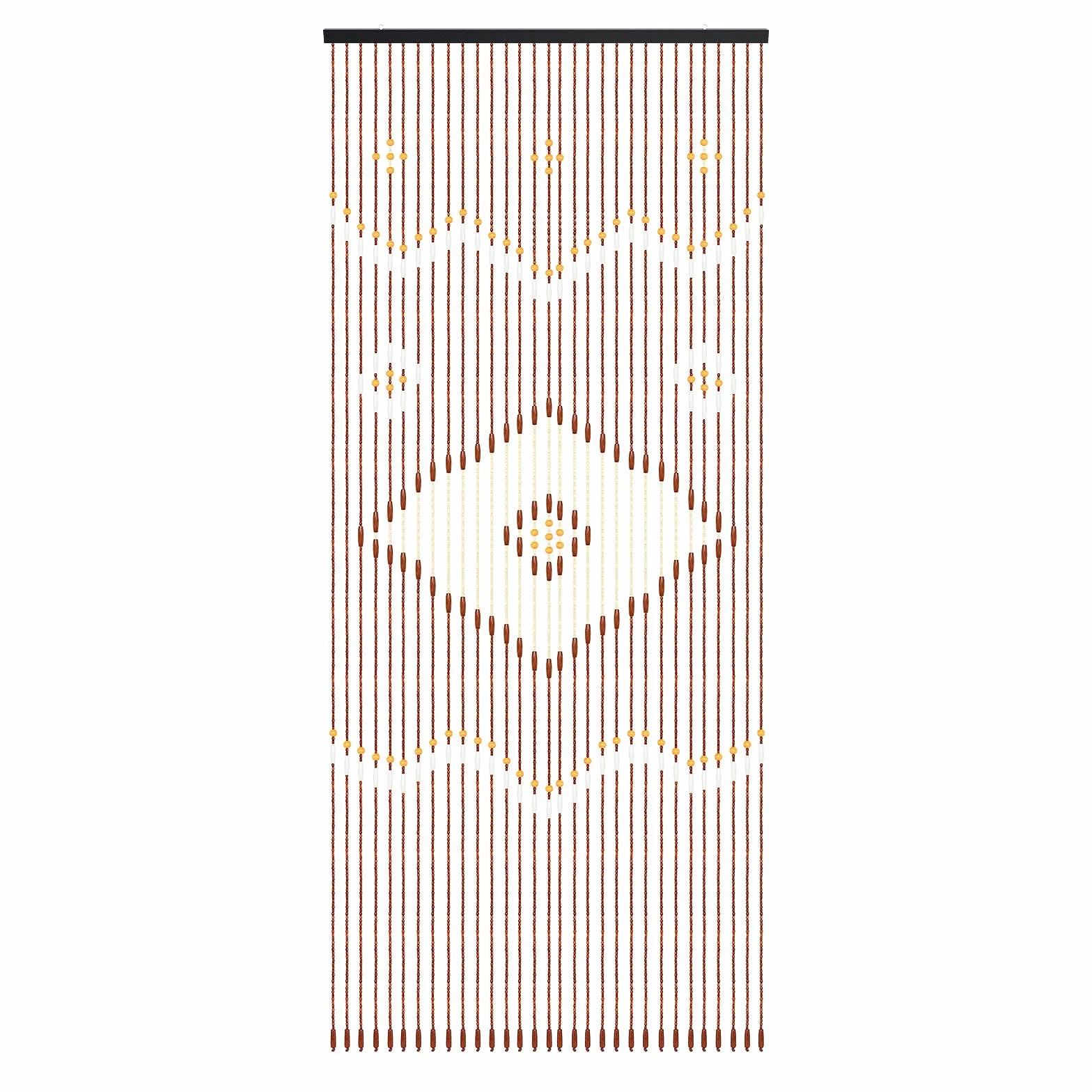 Tenda per porta in legno di bambù bohémien, 90 x 208 cm, con perline, colore marrone cioccolato, divisorio in stile bohémien, ideale per soggiorno, camera da letto, decorazione con motivo geometrico