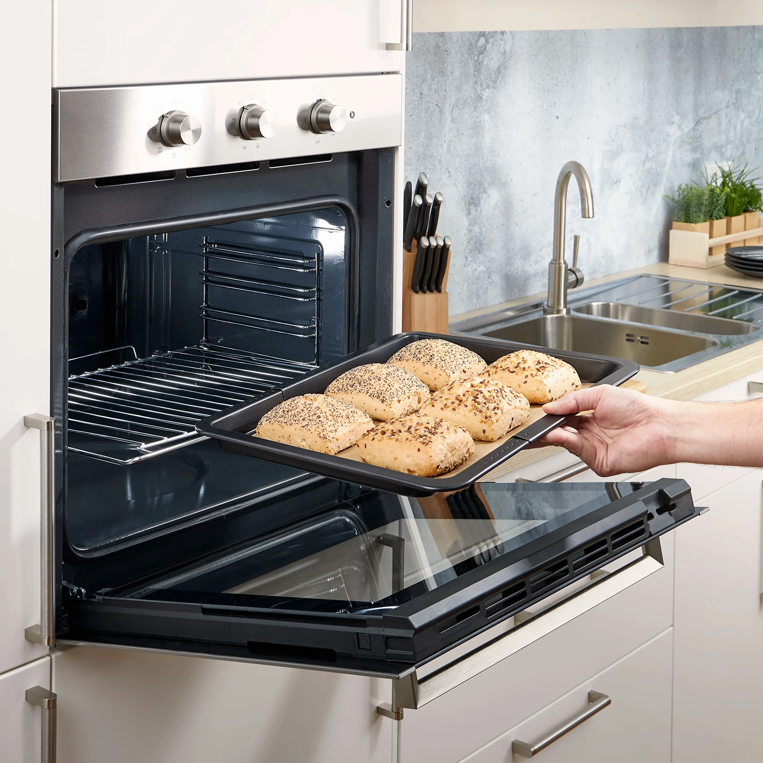 Grizzly Teglia da Forno Regolabile Estensibile Antiaderente 33-52 cm in Acciaio al Carbonio con Rivestimento GREBLON B2+ per Forno