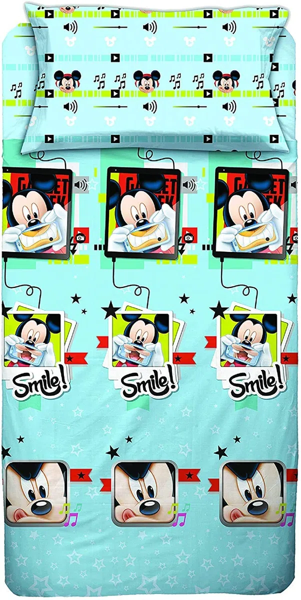 Completo letto Lenzuola Disney Mickey Topolino Una Piazza e mezza sopra + sotto con angoli + 1 federa