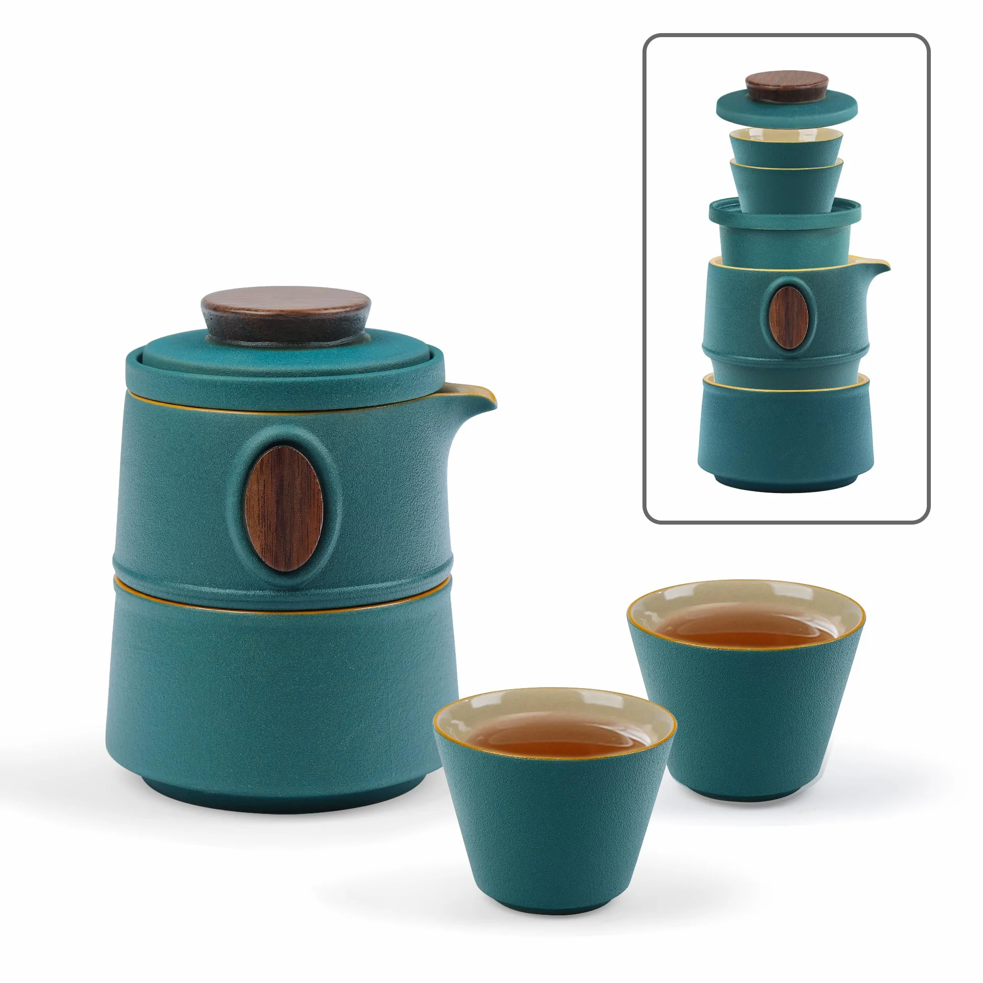 fanquare Set da Tè da Viaggio Portatile con Custodia Teiera Kung Fu Cinese in Porcellana Verde con Infusore Mini 1 Teiera 3 Tazze per Esterni
