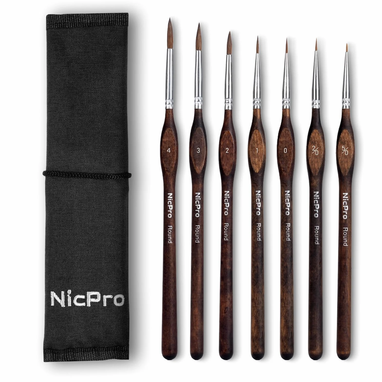 Nicpro 7 pennelli per dipingere in martora Kolinsky, pennelli professionali per fini con rullo in tessuto, pennello artistici a punta tonda per miniature, acrilico e figure, modellismo, acquerello