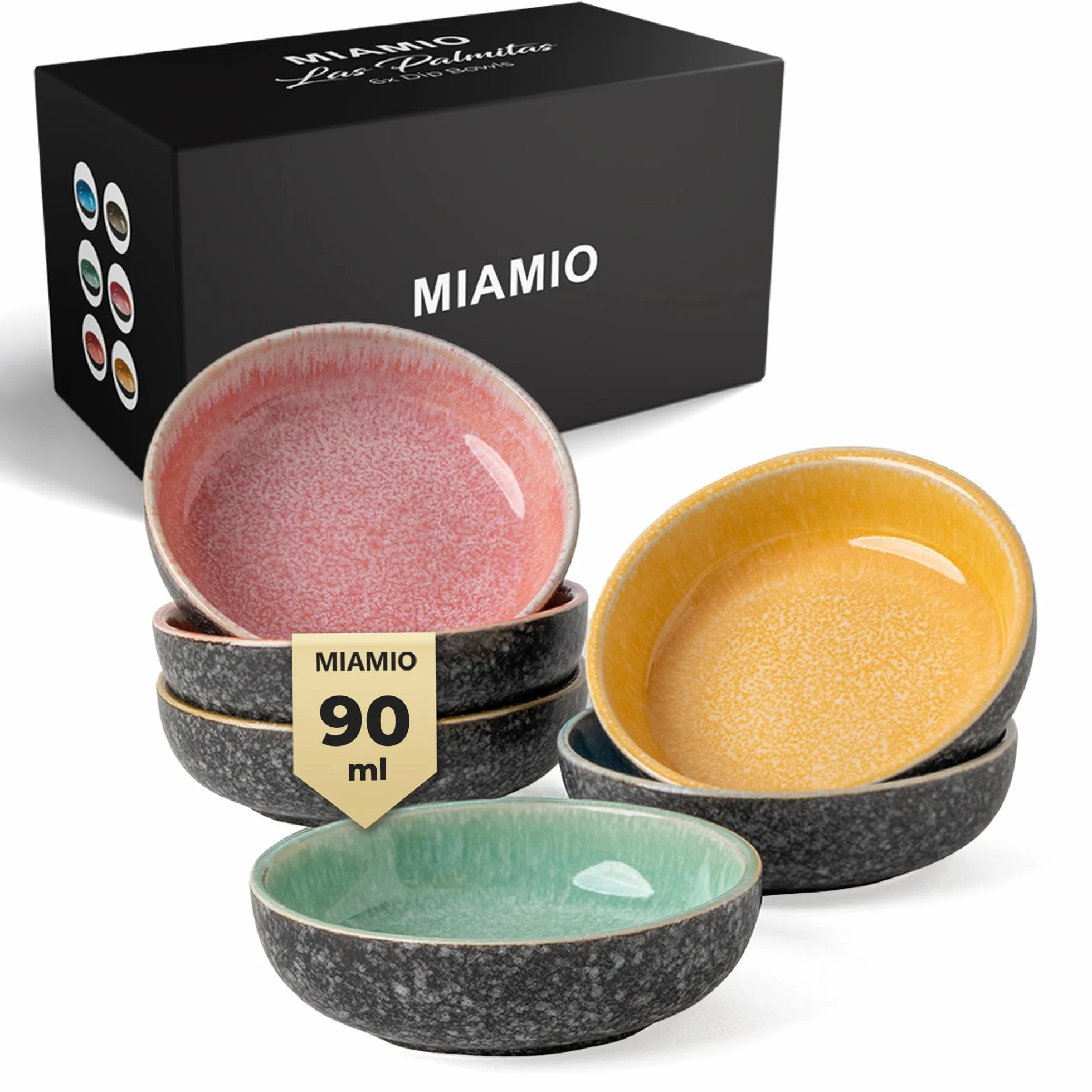 MIAMIO - Set di 6 Mini Ciotole per Dip (90 ml) / Ciotole da Contorno, per Salsa di Soia, Ciotola per Dip, Piccole Ciotole per Snack - Collezione Las Palmitas