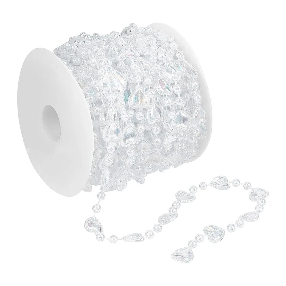 BENECREAT Catena di Perline di Cristallo Trasparente da 49.2 piede/15 m, Catena di Perline Acriliche A Forma di Cuore per Decorazioni Fai da Te per Feste di Matrimonio (Colorate)