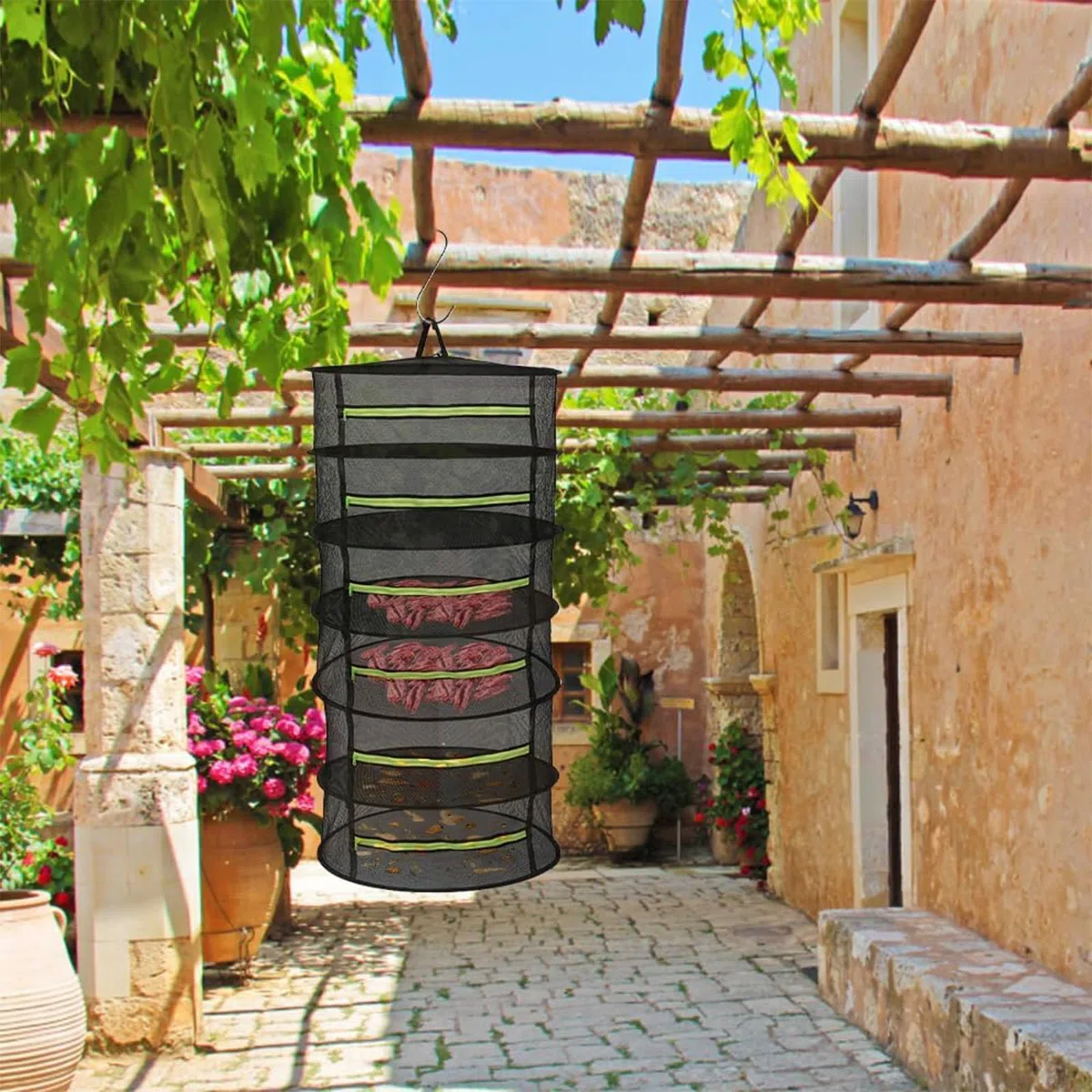 Rete Essiccazione,Essiccatore per Erbe Aromatiche a 6 Strati Sospeso, con Ganci e Cerniere, Rete per Essiccazione a Maglie per Piante, Erbe Aromatiche,Sspezie, Verdure, Carne