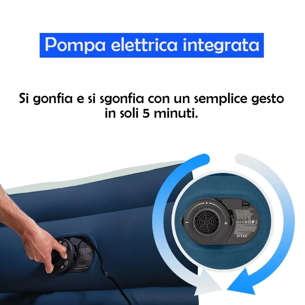 SILKY BED Materasso Gonfiabile Matrimoniale 229x152x46 cm – ORIGINALE VISTO IN TV Autogonfiante con Pompa Elettrica Integrata, Comfort Ergonomico, Testiera Alta 33 cm e Borsa da Trasporto