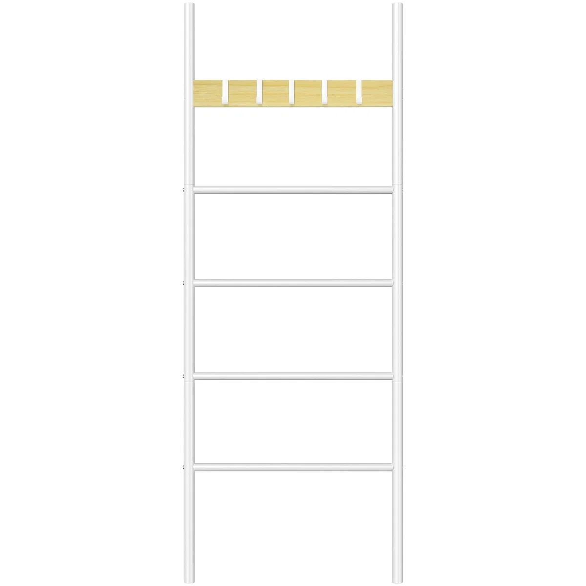 HOOBRO Portasciugamani, Portasalviette Bagno, Porta Asciugamani con 5 Staccabile Ganci, 60 x 2 x 177cm, per Asciugamani, Vestiti o giornali, Stabile, Bianco e Naturale EWN60CJ01