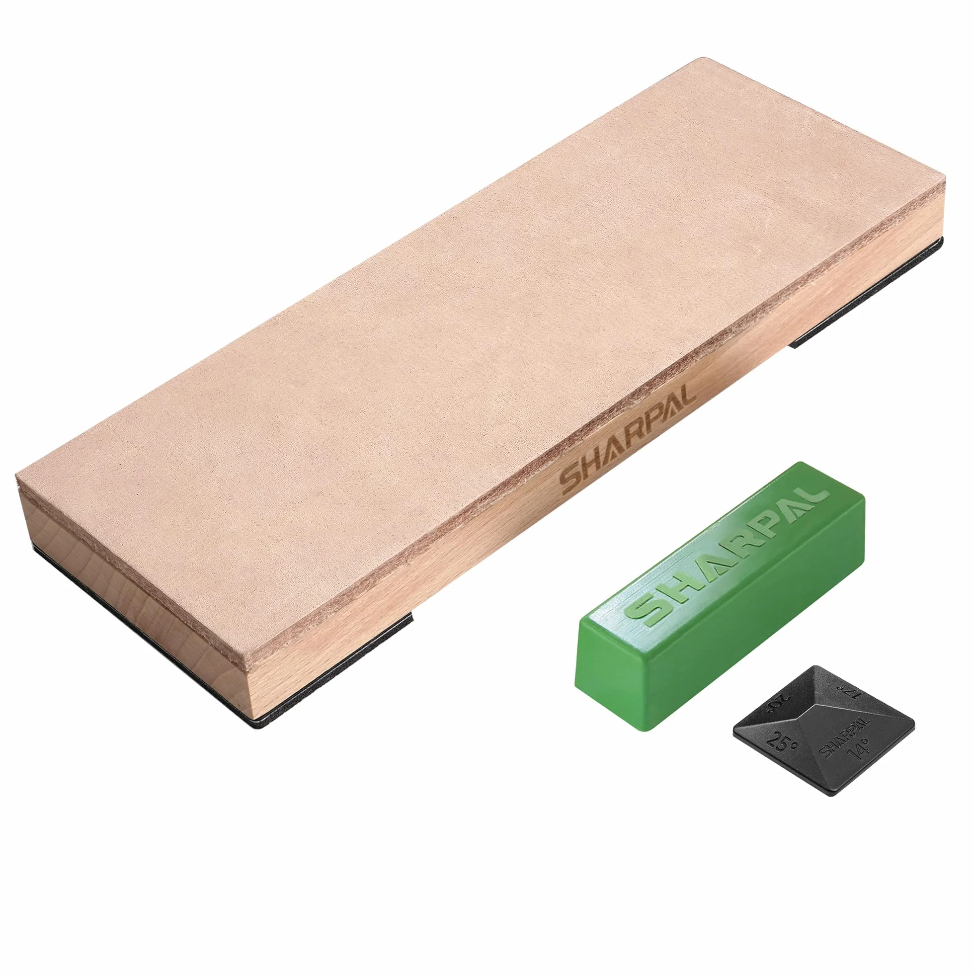 SHARPAL 204N kit coramella in pelle (200 mm x 76 mm) con 55 g di pasta lucidante verde e guida angolare, blocco coltelli per affilare e levigare coltelli, set di pietre per affilare in pelle