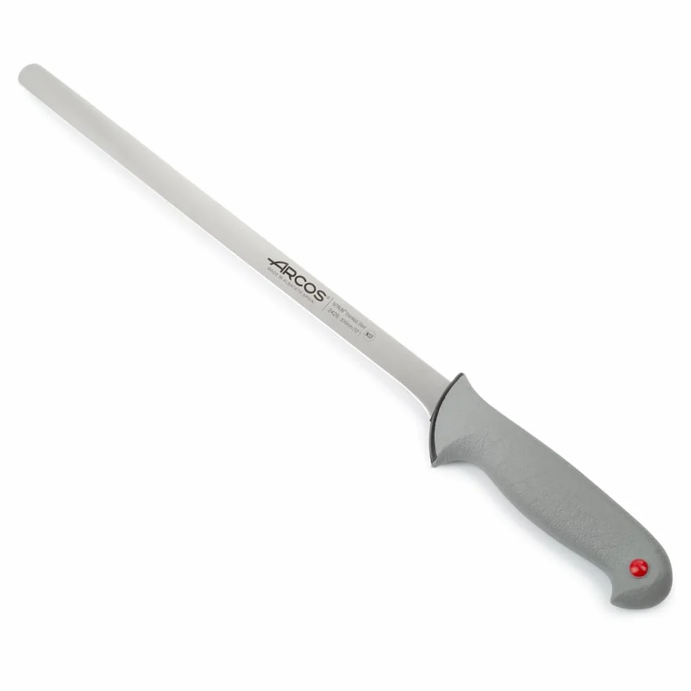 Arcos Coltello da Prosciutto con Lama in Acciaio Inossidabile 300 mm – Manico Ergonomico in Poliossimetilene POM, Maggiore Comodità, Adattabilità e Resistenza – Nero, Serie Colour Prof