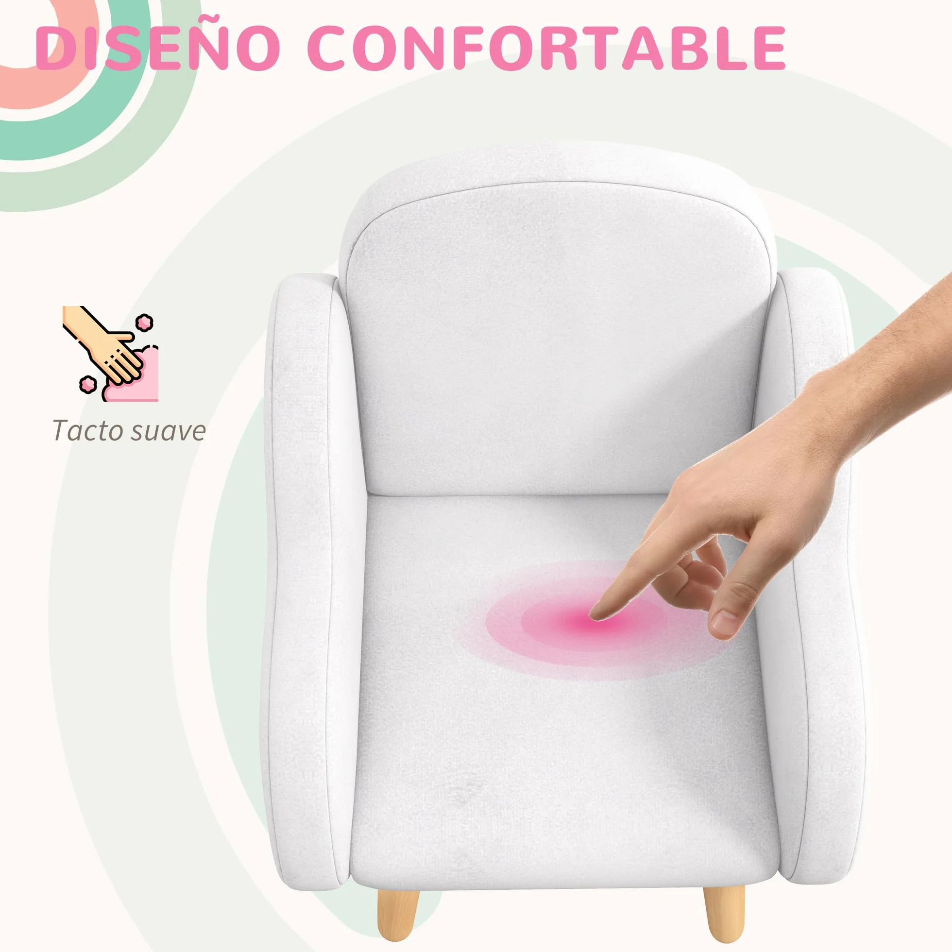 ZONEKIZ Poltroncina per Bambini Stile Scandinavo con Braccioli a Nuvola, Poltrona Piccola per Bambini fino a 3 Anni in Tessuto, 46x51x55 cm, Bianco