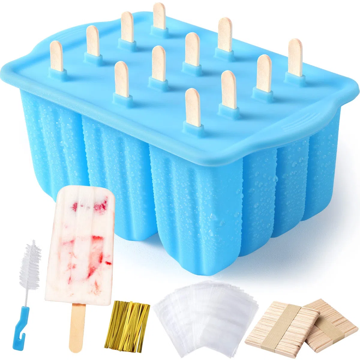 Sinnsally Stampi Ghiaccioli, Silicone Stampi per Gelato senza BPA,Stampo di gelato,Stampi Gelato Stecco,Stampi per Ghiaccioli in Silicone,Formine Ghiaccioli Riutilizzabili,Ghiaccioli Stampo (Blu)