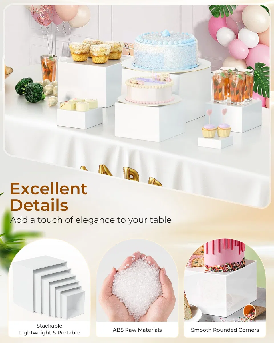 Alzatine per Allestimenti, Set di 8 Alzate per Buffet, Espositore da Buffet per Aperitivo, Alzata per Dolci in Acrilico per Torte, Dessert, Gioielli, Supporto Cubico Annidabile Bianco （3-10in）