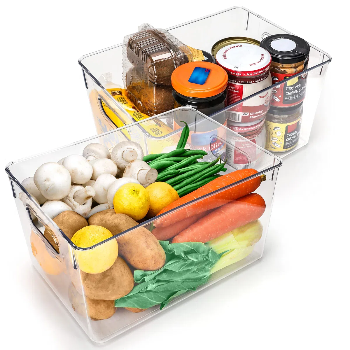 Kurtzy 2 Contenitori Alimentari Organizer Cucina Salvaspazio e Armadi - Lunghezza 26 cm - Contenitori Frigorifero Salvaspazio Cucina Plastica Trasparente - Organizer Dispensa, Bagno e Cassetti