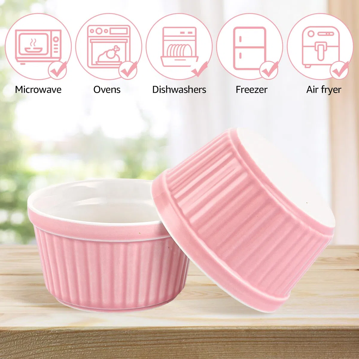 SHUESS Pirottini in ceramica per soufflé da 200 ml, adatti al forno, adatti al forno, per dessert e muffin, ciotole per ragout, ciotole per crema brulee, pirottini per soufflee, rotondi, Ø 9 cm