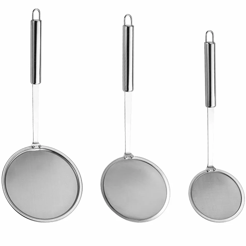 3 Pezzi Colino in Acciaio Inox, Schiumarola in Acciaio Inox, Setaccio a Maglia Fine Colino Set, Maglia Fine Schiumarola da Cucina, 3 Specifiche, per Filtrare Residui di Grasso