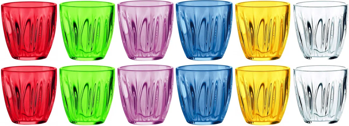 Guzzini Aqua Set 12 Bicchieri Multicolor Con in Omaggio 2 Cucchiaini Guzzini