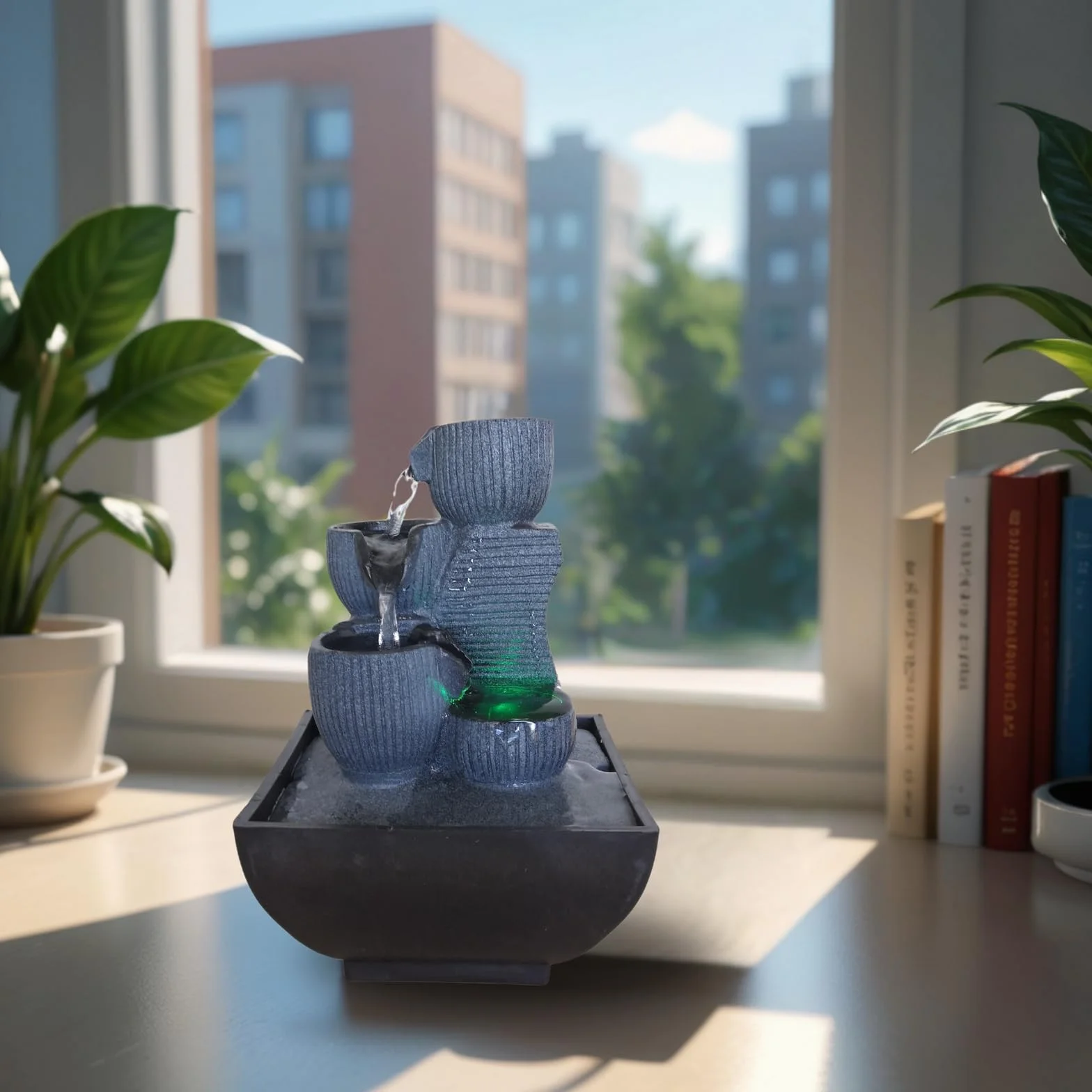 Zen Light - Kini, Fontana da Interno con Pompa e Illuminazione a LED, in Resina, Taglia Unica