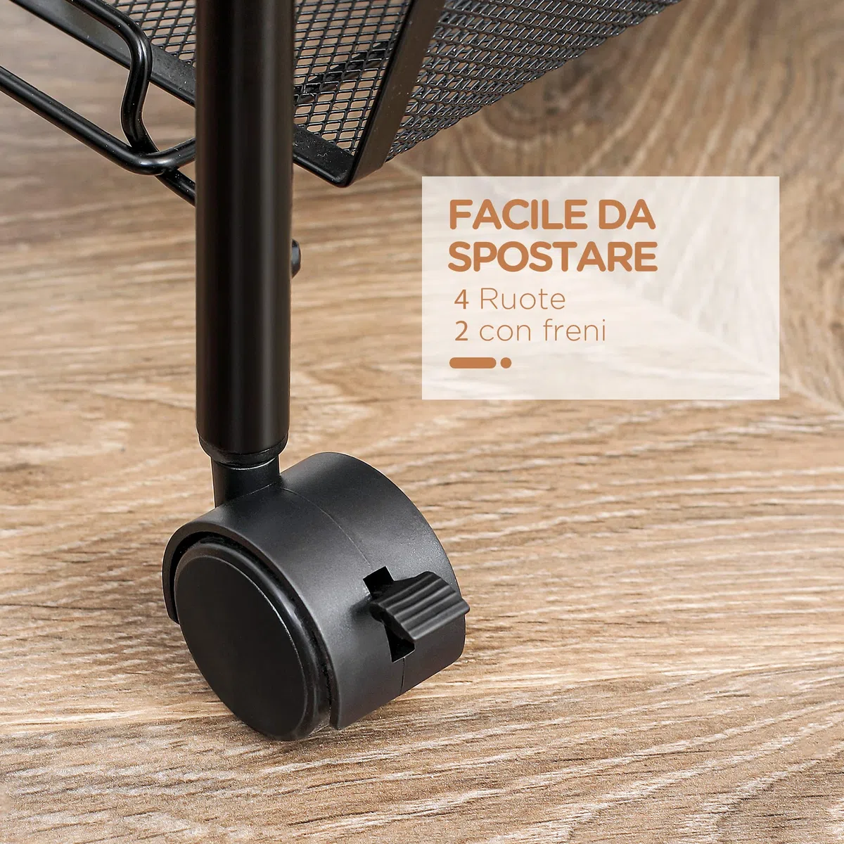 HOMCOM Carrello da Cucina Salvaspazio a 4 Livelli con Cestini a Rete, Carrello Portaoggetti per Salotto e Camera in Acciaio, 45x26.5x84 cm, Nero