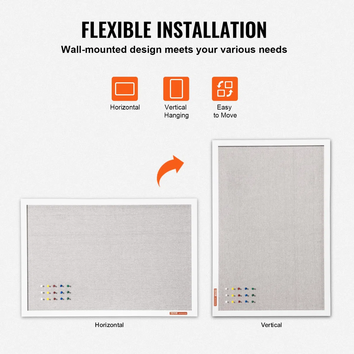 VEVOR Bacheca in sughero bianco 120 x 90 cm con finitura in lino, Bacheca montata a parete per casa, scuola, ufficio, biblioteca, Bacheca da muro per decorazione insegnamento superficie in lino