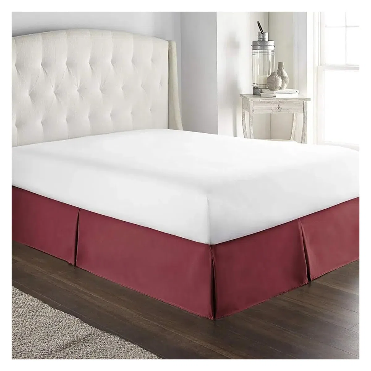 Gonna Letto Matrimoniale Gonna da Letto su Misura, Morbida e Confortevole, con Pieghe, in Tessuto Antipiega, Alta 15 Pollici(White,80x190x35 cm)
