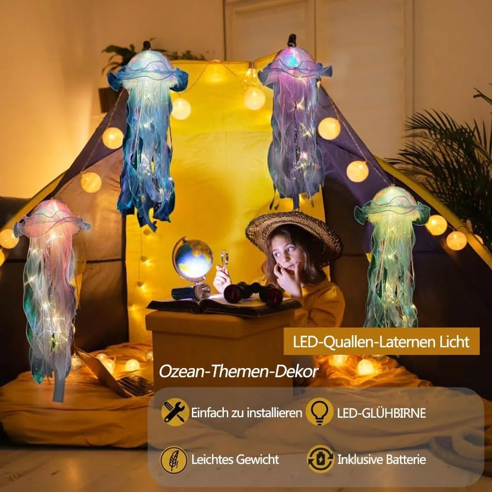 Lanterna di Meduse LED - Lanterne Colori da Appendere a Sirena, per Feste a Tema Oceano e Natale per Bambini