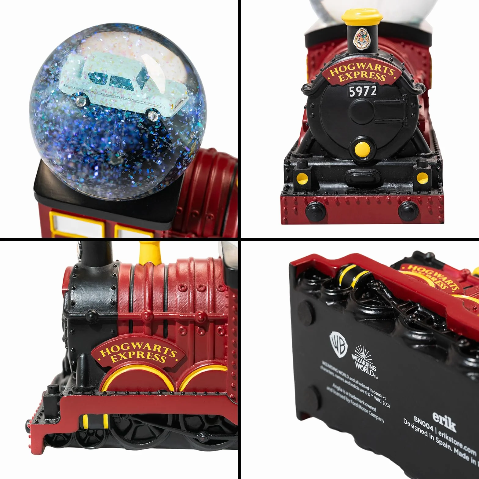 Grupo Erik Palla di Neve Harry Potter Natale - Addobbi Natalizi, Hogwarts Express con Auto Volante 14,5 x 14 x 8 cm | Palla di Vetro Decorativa: Regalo Harry Potter Gadget