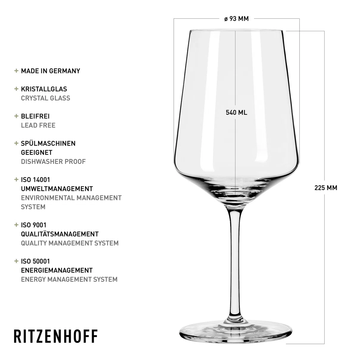 RITZENHOFF 6301001 Bicchiere da vino rosso 500 ml - Serie Lichtweiss - 6 pezzi in un set regalo - Elegantemente moderno - Made in Germany