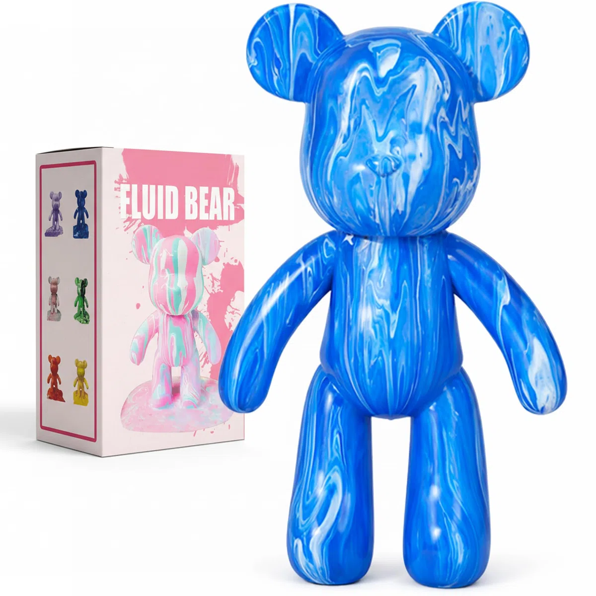 Generisch Kit per decorazione domestica fai da te, con statuetta a forma di orsetto bianco da pitturare, incl. 3 pitture liquide, pennello, tovaglia e grembiule (blu)