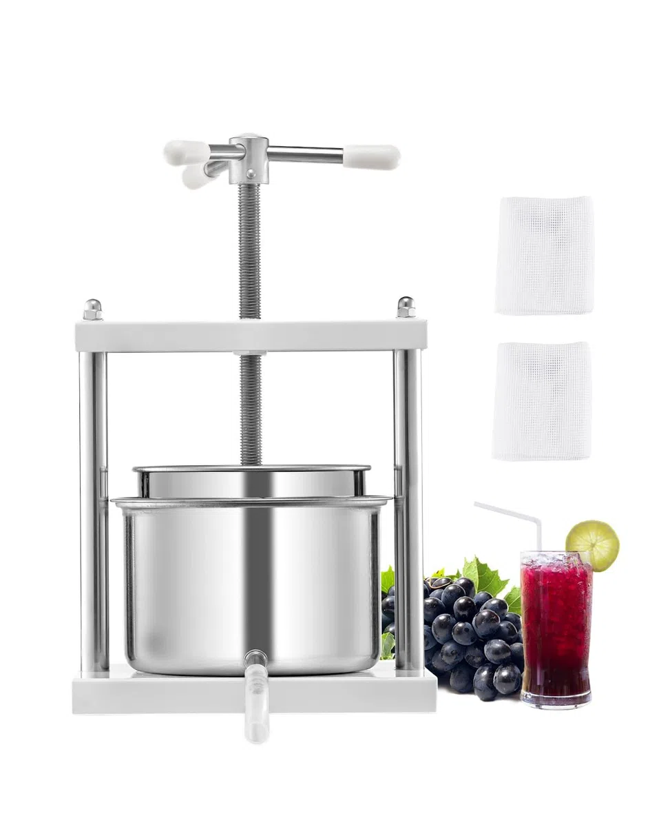 VEVOR Pressa Manuale per Vino di Frutta Cesto in Acciaio Inox 5L con Manico, Spremiagrumi Manuale per Bevande Alcoliche Pressa per Sidro, Mela, UVA, Tintura, Miele, Olio d'Oliva Cucina, Casa
