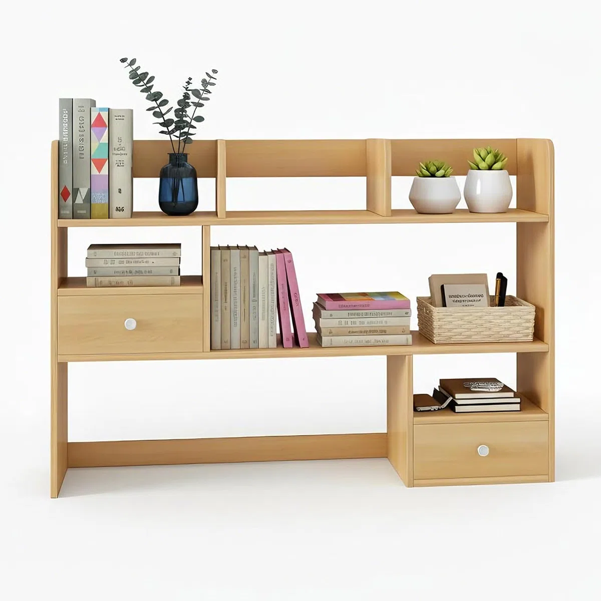 Mensola Scrivania da Appoggio con Cassetti e Vani, Libreria da Scrivania Salvaspazio per Organizzare la Tavola, Scaffale da Scrivania Robusto per Casa e Ufficio 60/80x17x80cm(Size:80x17x80CM)
