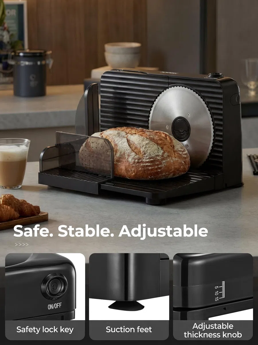 FOHERE Affettatrice Elettrica da Casa, Affettatrice Pieghevole con 2 Lame in Acciaio Inox, Spessore Regolabile 0-15mm – Perfetta per Pane, Formaggio, Salumi e Verdure