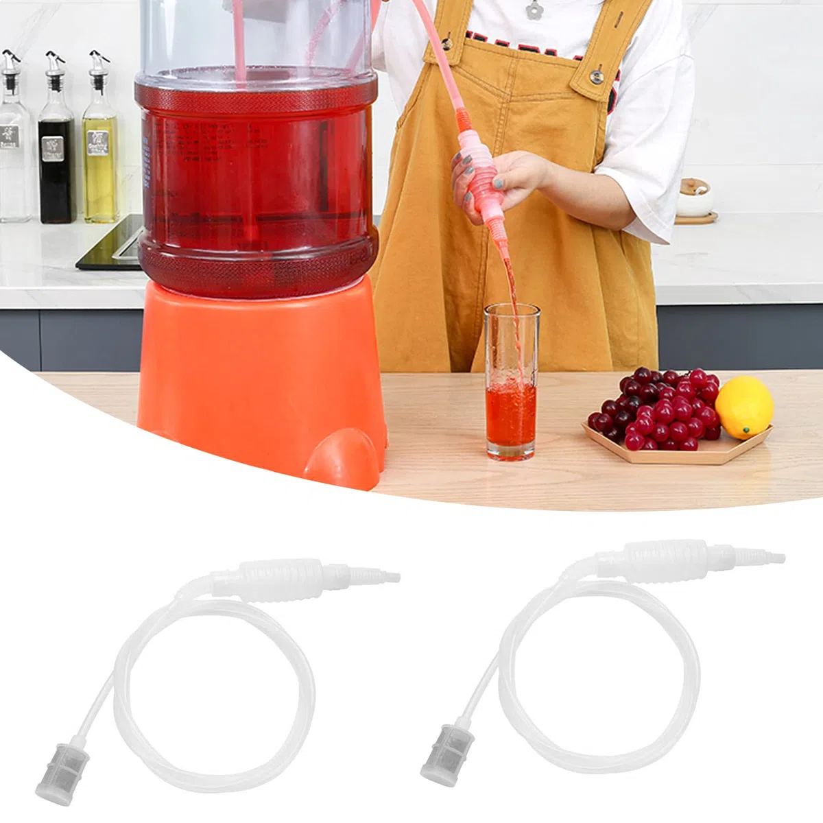 2 Pezzi Wine Making Syphon Tube Mano Impastare Sifone per Travaso Liquidi, Pompa a Sifone per Vino Filtro Strumento Birra Vino Tools Kit Sifone Filtro Soft Tube, 190cm