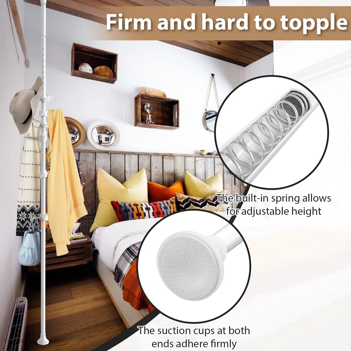 Appendiabiti regolabile da 140 cm a 310 cm, bianco con 12 ganci per appendere cappotto, cappello, sciarpa, adatto per soggiorno, balcone, cucina