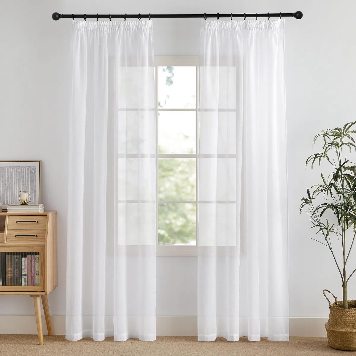 PONY DANCE Tende Camera da Letto Bianche Trasparenti con Fettuccia Decorativi per Casa Curtains Filtraggio Luce Morbida Tende per Salotto Eleganti 2 Pezzi L 140 x A 230 cm